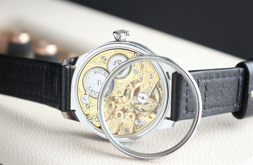 1918年 ロレックス懐中時計のムーブメント使用 カスタム時計 純銀 ...