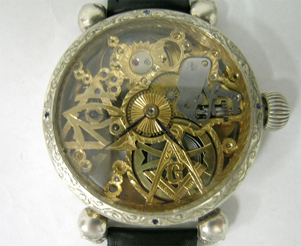 オメガフリーメイソン 懐中時計 純銀リケース 腕時計 両スケルトン（OM 