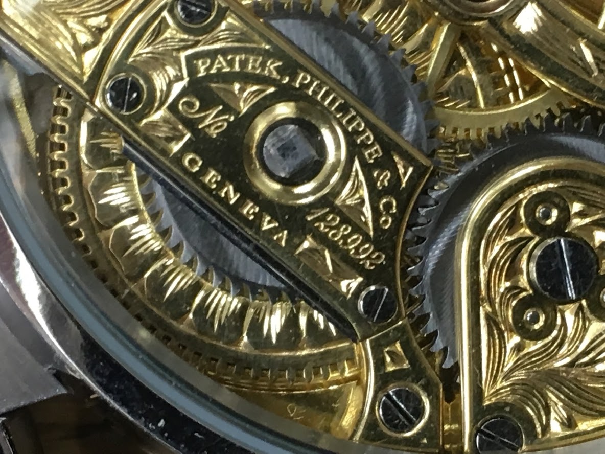 1905年 パテックフィリップ懐中時計ムーブメント使用カスタム腕時計 フルエングレービング 白文字盤 (PP-15)
