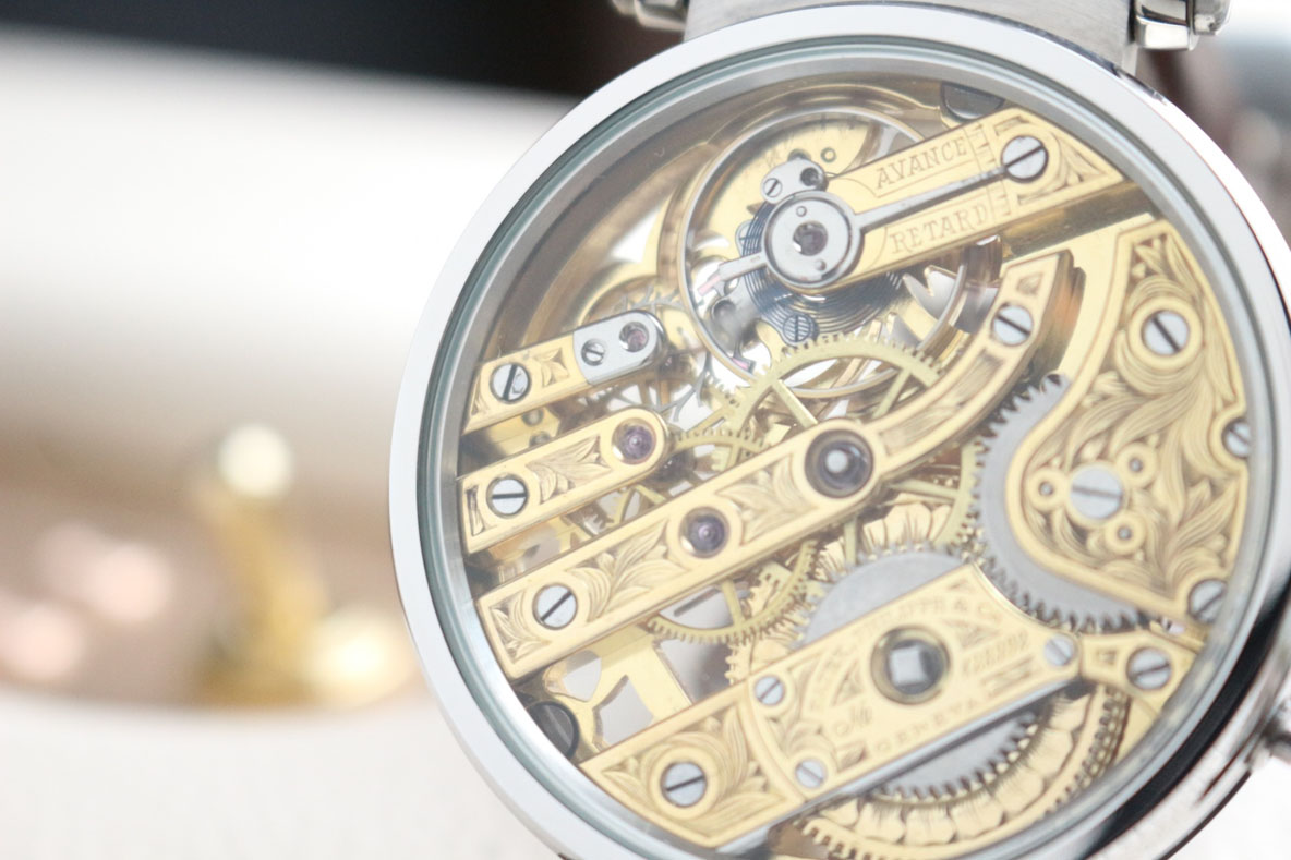1905年 パテックフィリップ懐中時計ムーブメント使用カスタム腕時計 フルエングレービング 白文字盤 (PP-15)